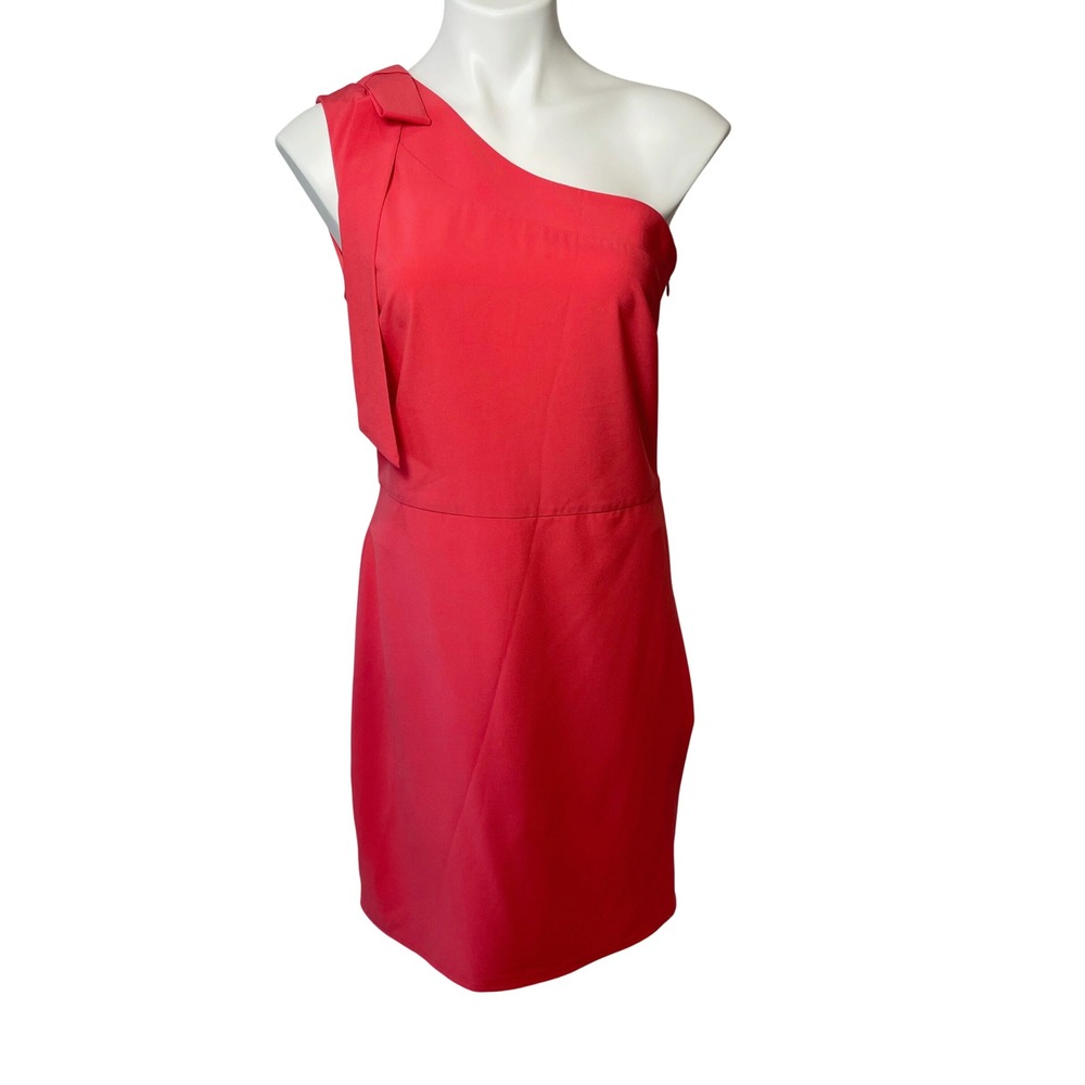 Molly Bracken One Shoulder Bow Sheath Dress Coral Pink M Womens Sleeveless